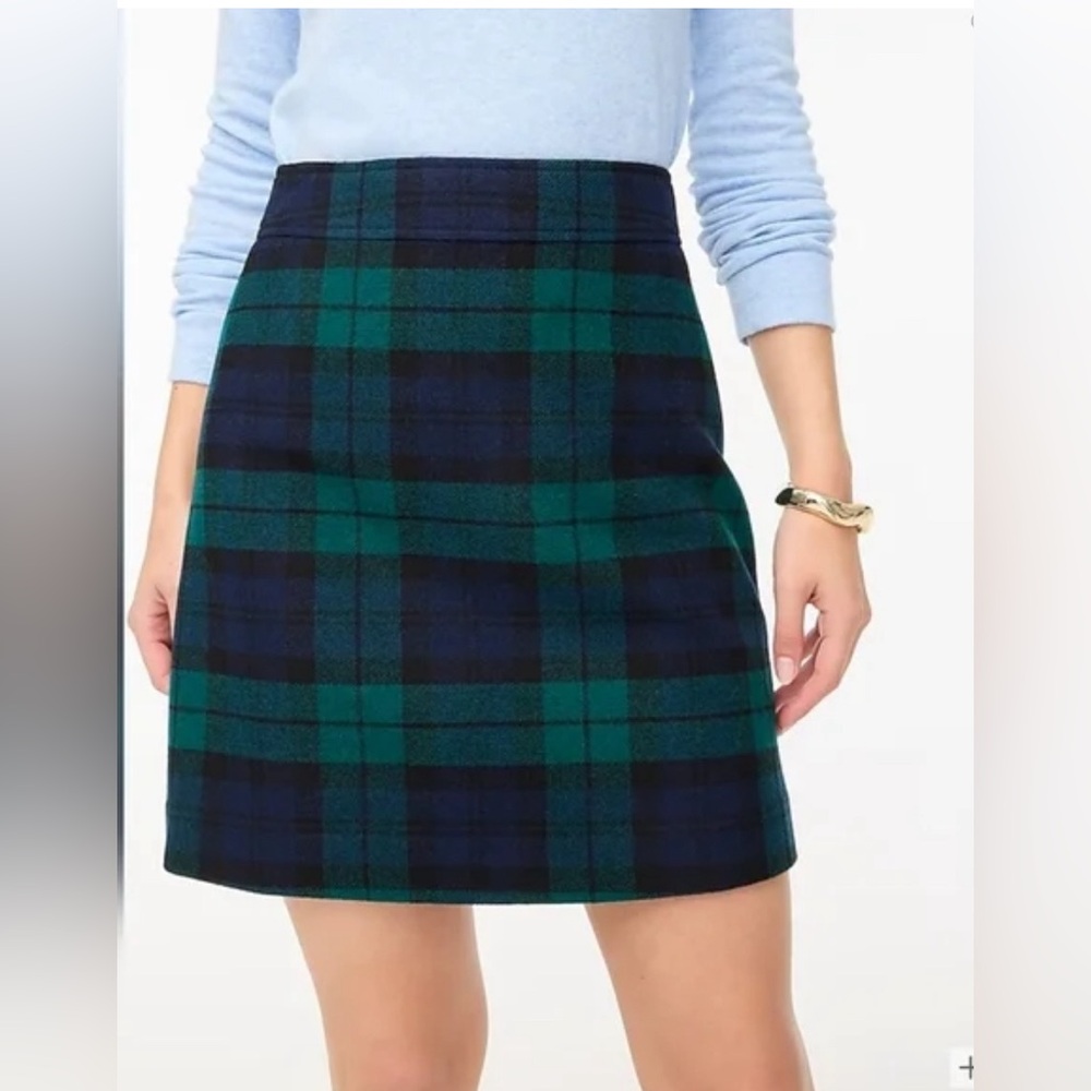 J. Crew Navy Blue and Dark Green A-Line Tartan Skirt Size 10 - Picture 1 of 9
